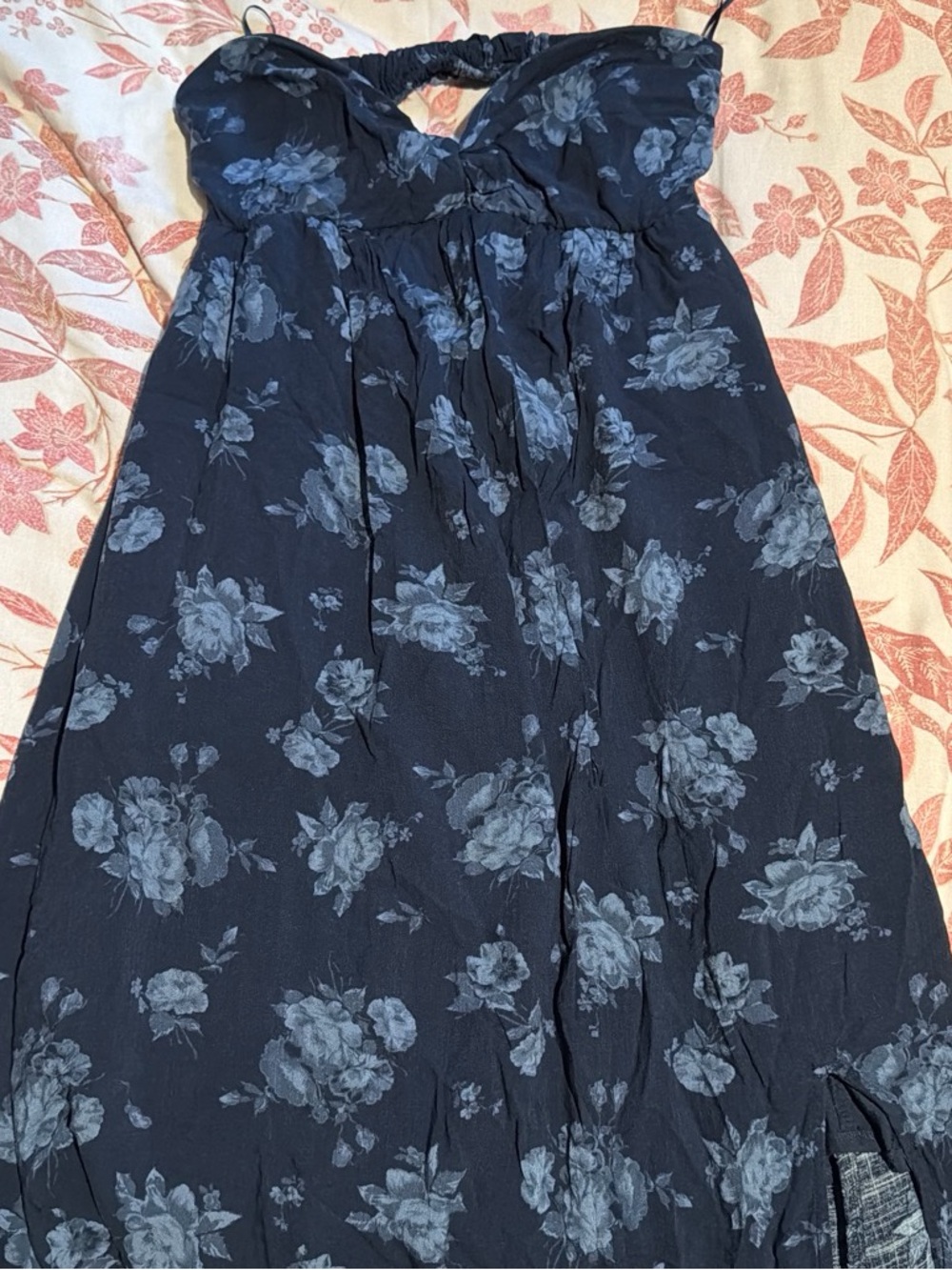 Hollister Navy Strapless Floral Maxi Dress